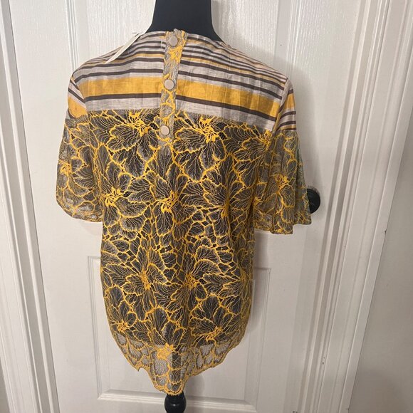 Anthropologie Floral  Short Sleeve Casual Lace  Blouse‎  Stripe Top Size 6 NWT - Picture 4 of 9